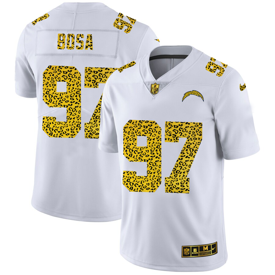 Los Angeles Chargers #97 Joey Bosa Men Nike Flocked Leopard Print Vapor Limited NFL Jersey White->green bay packers->NFL Jersey